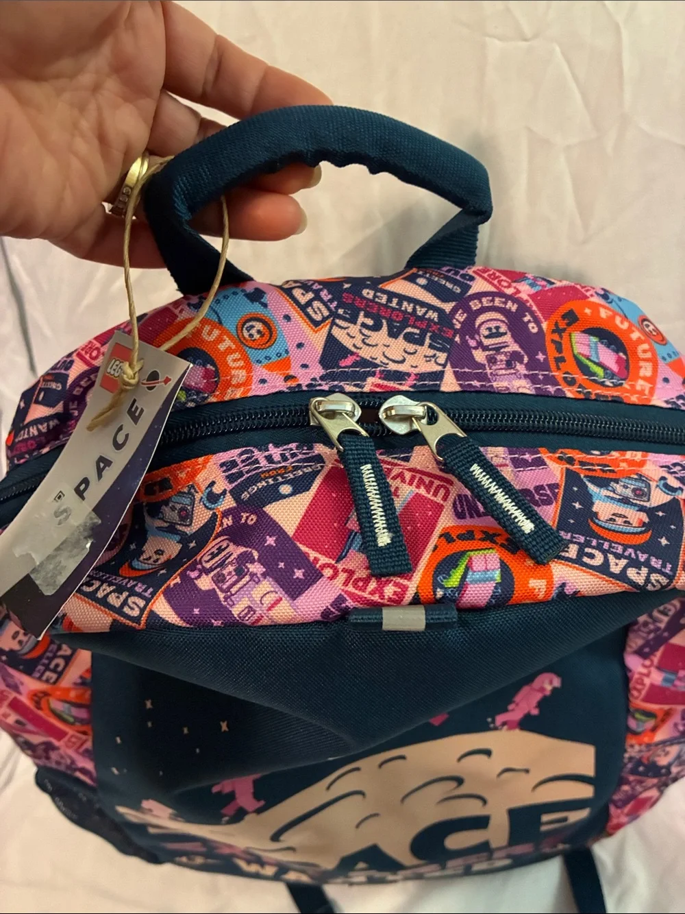 Lego Navy Backpack with Pink and Cream Space Graphic